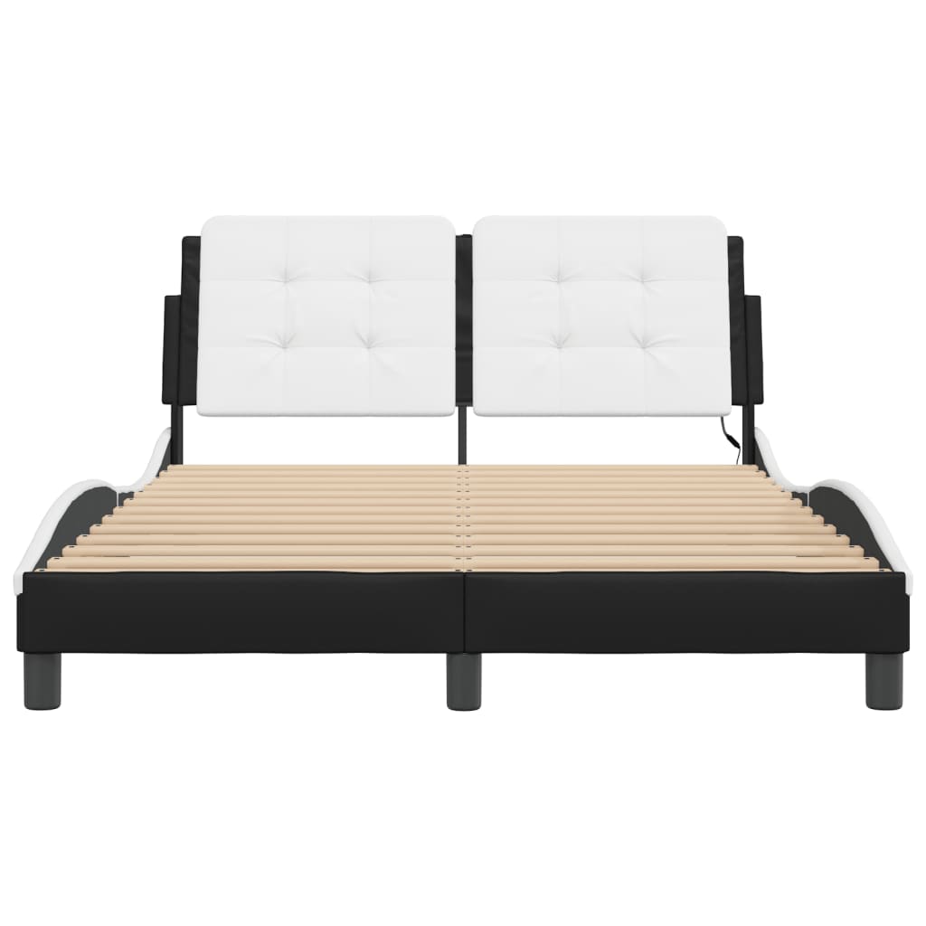 Bed Frame with LED without Mattress "Zadar" Black and White 137x190 cm
