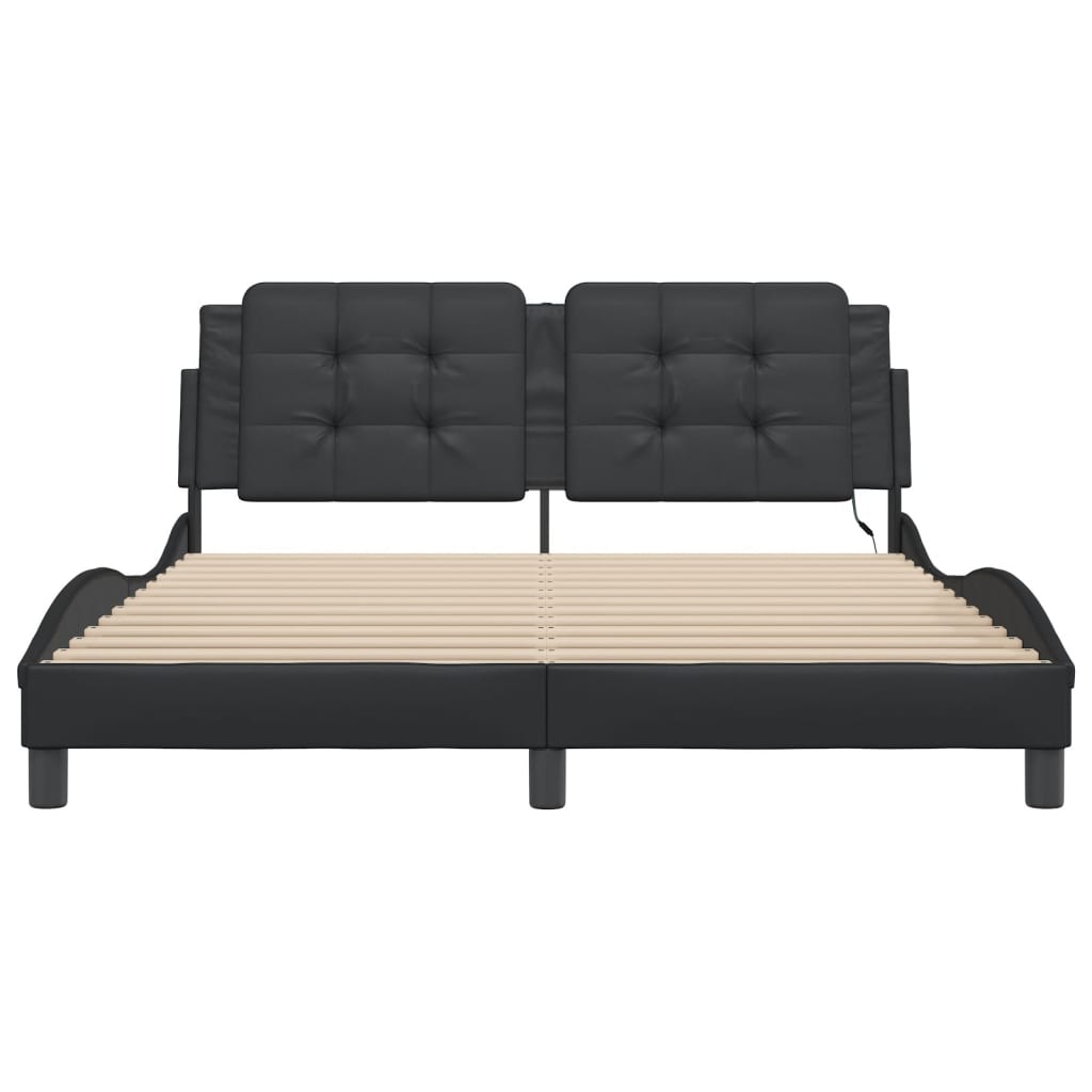 Bed Frame with LED without Mattress "Zadar" Black 152x203 cm