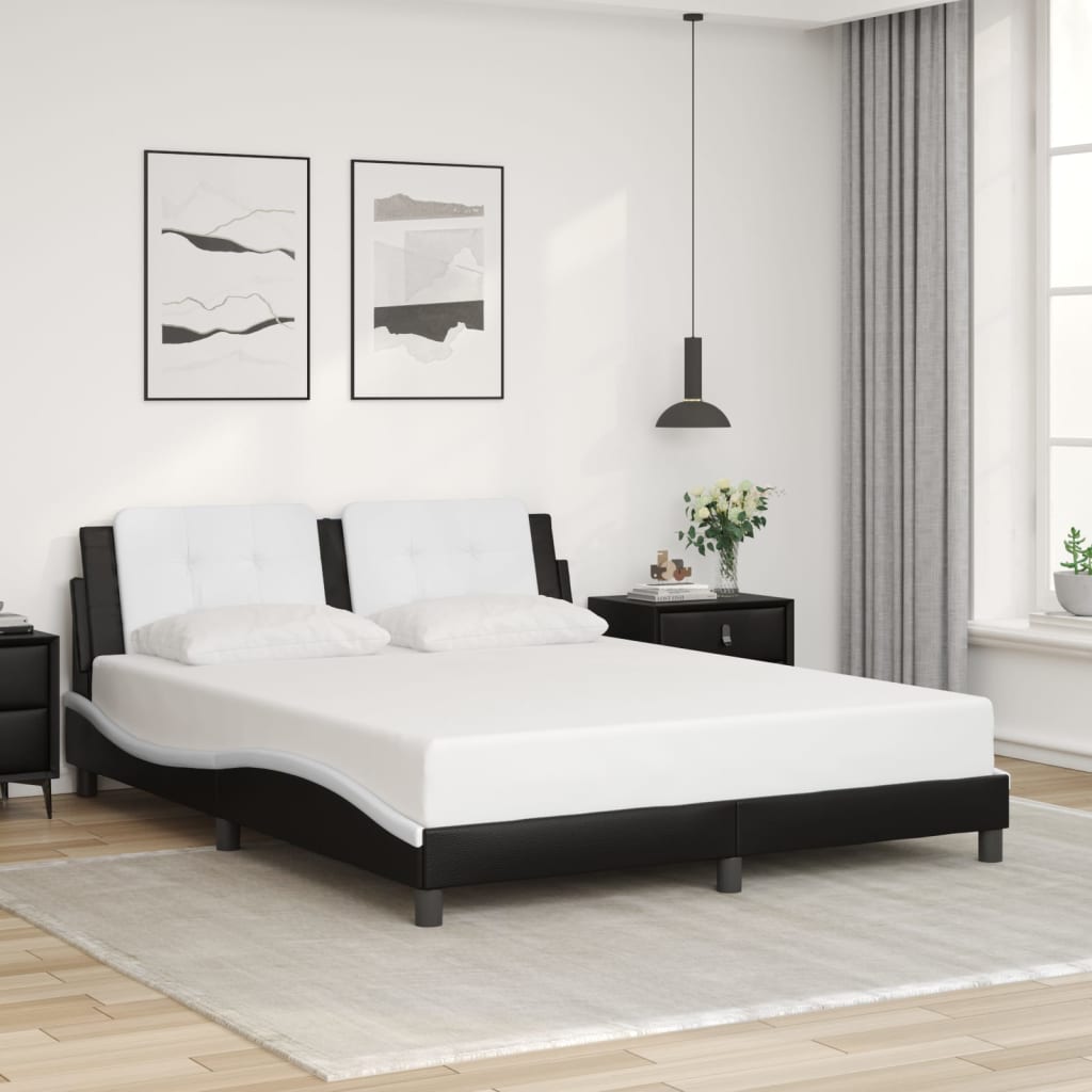Bed Frame with LED without Mattress "Zadar" Black and White 152x203 cm