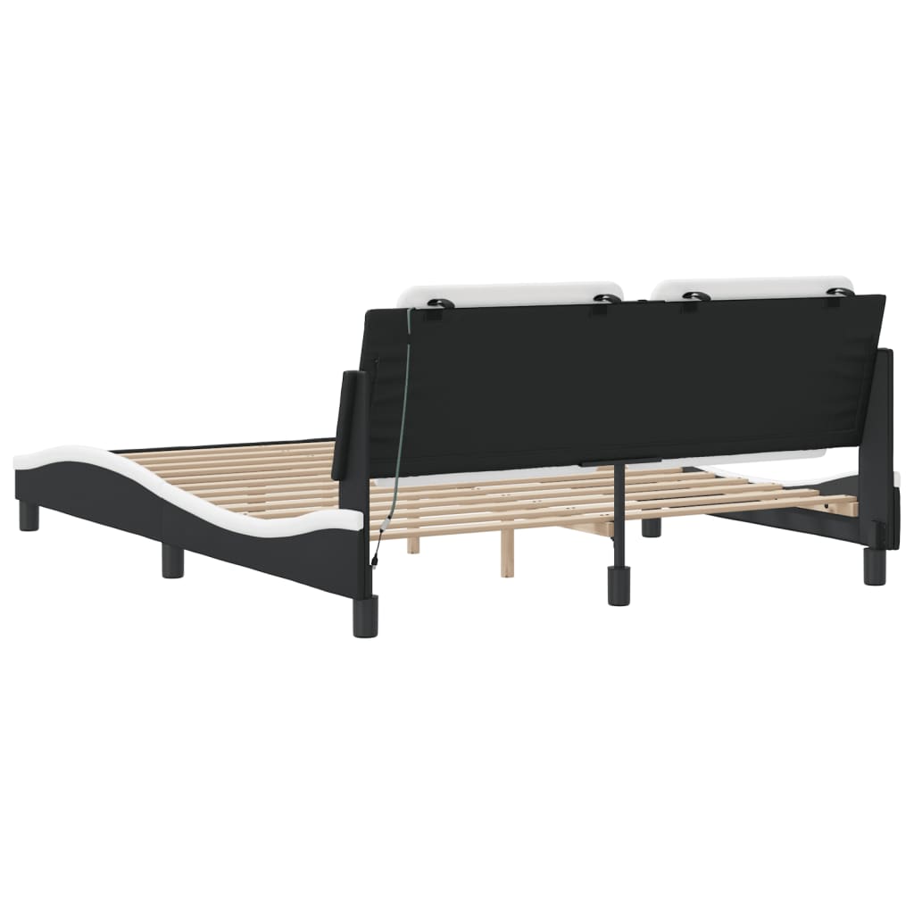 Bed Frame with LED without Mattress "Zadar" Black and White 152x203 cm