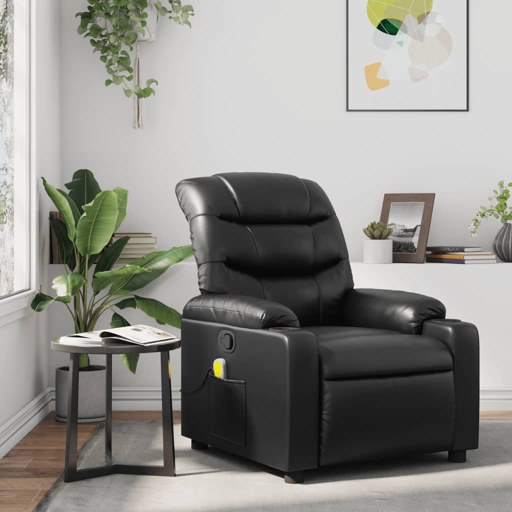 Massage Recliner Chair Black Faux Leather