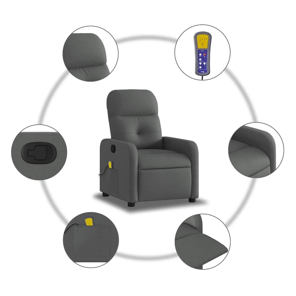 Massage Recliner Chair Dark Grey Fabric