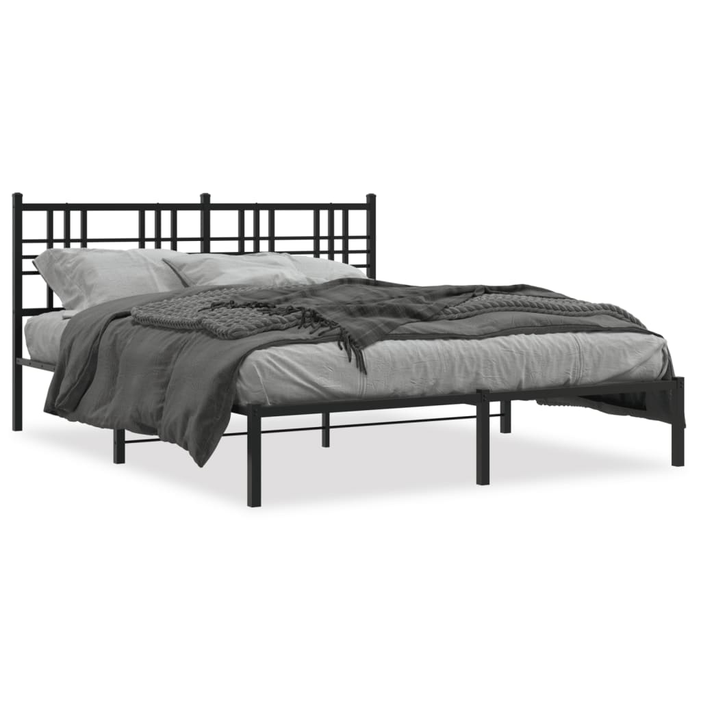 Metal Bed Frame without Mattress with Headboard Black 150x200 cm
