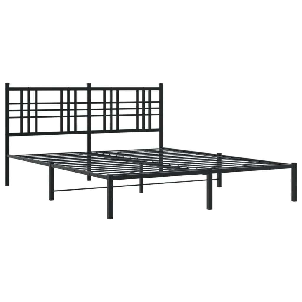 Metal Bed Frame without Mattress with Headboard Black 150x200 cm
