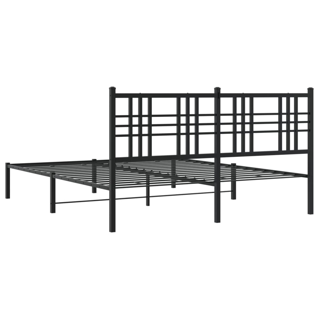 Metal Bed Frame without Mattress with Headboard Black 150x200 cm