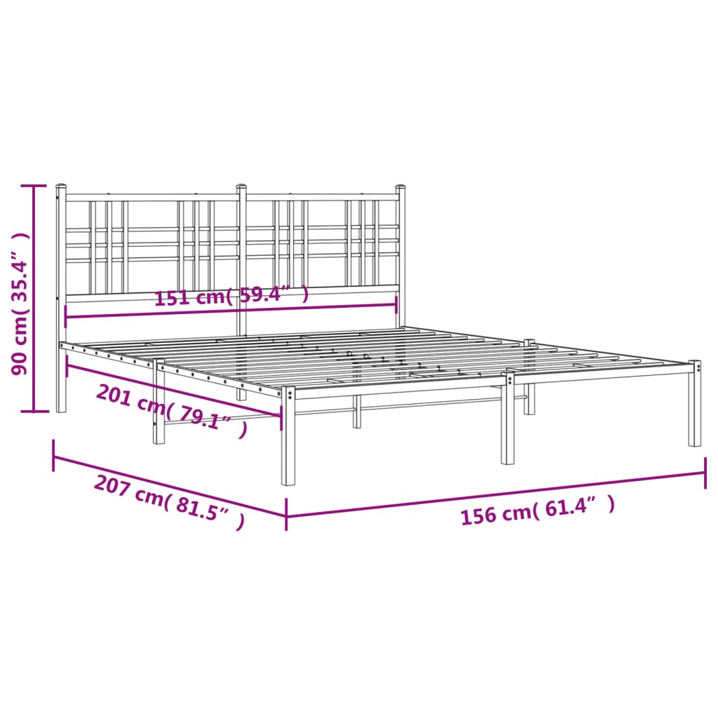 Metal Bed Frame without Mattress with Headboard Black 150x200 cm