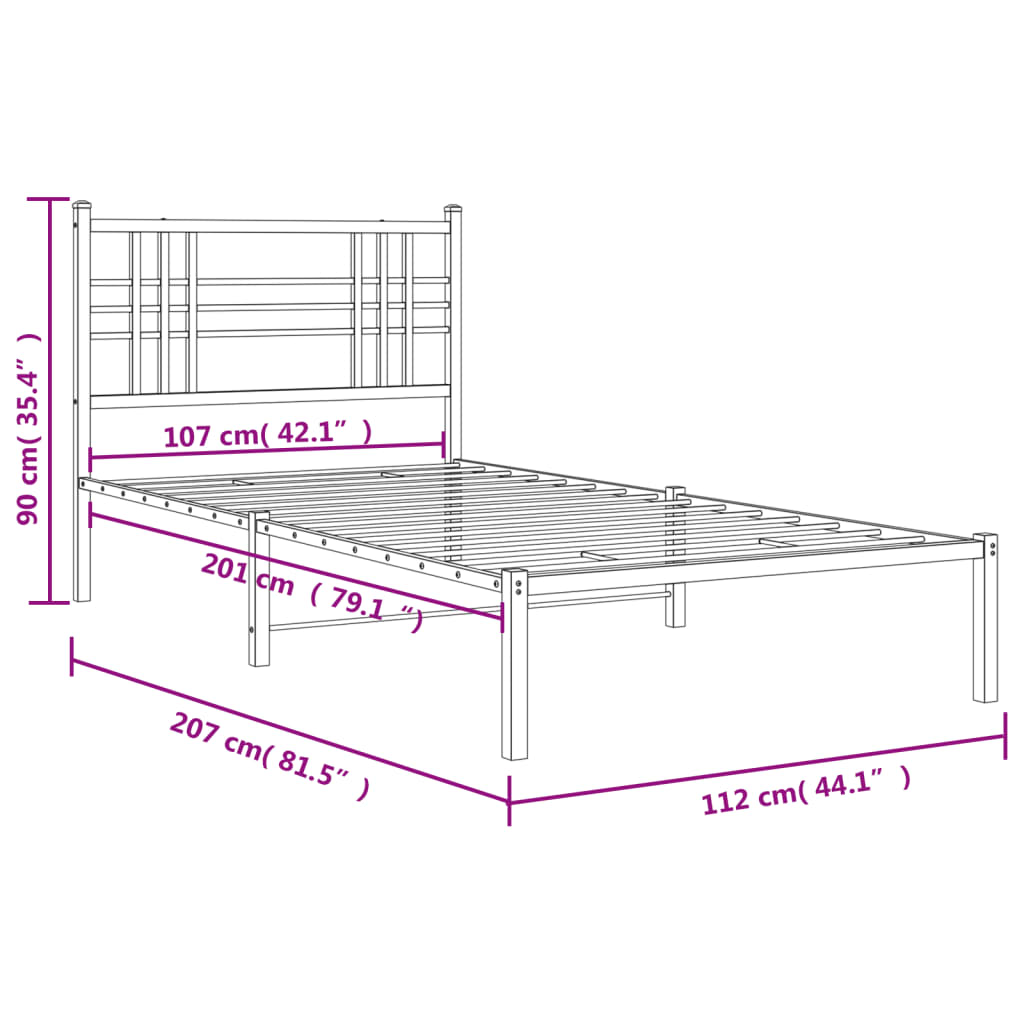 Metal Bed Frame without Mattress with Headboard White 107x203 cm King Single