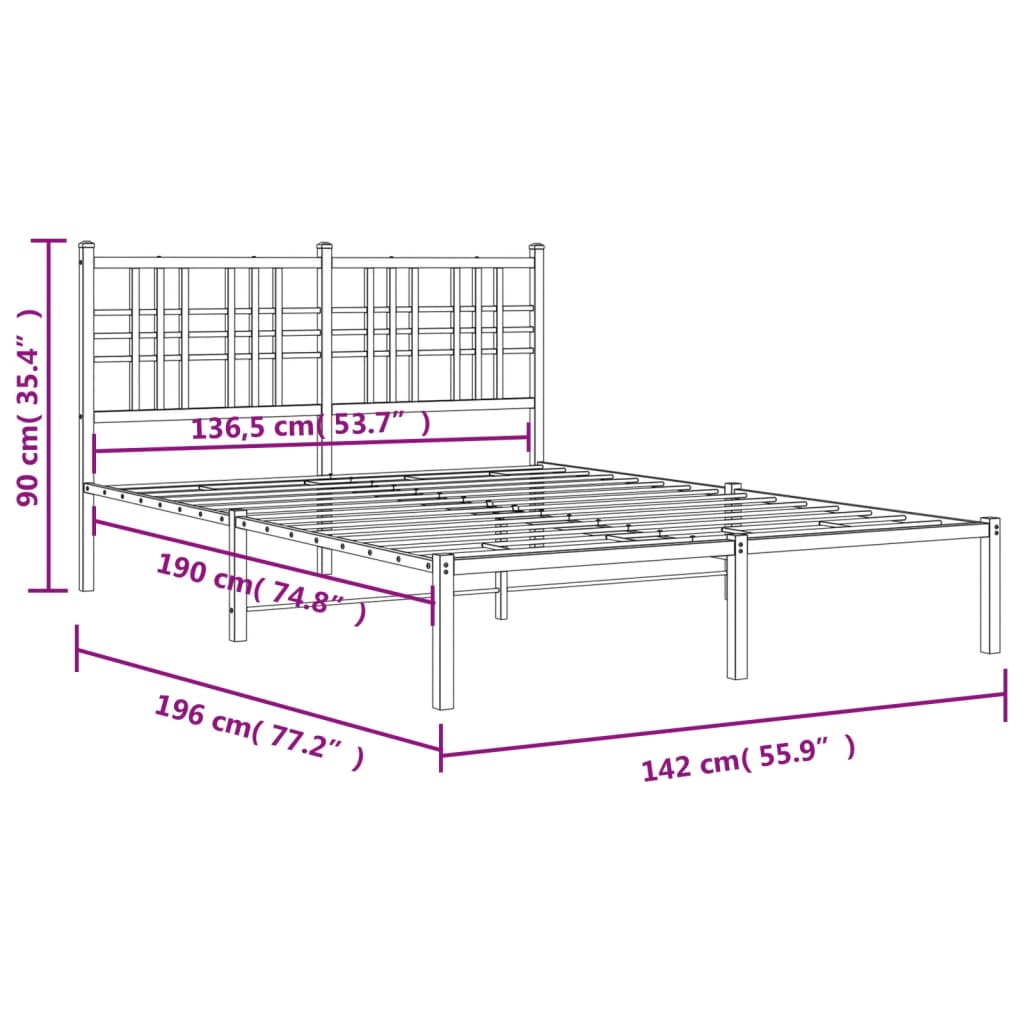 Metal Bed Frame without Mattress with Headboard White 135x190 cm