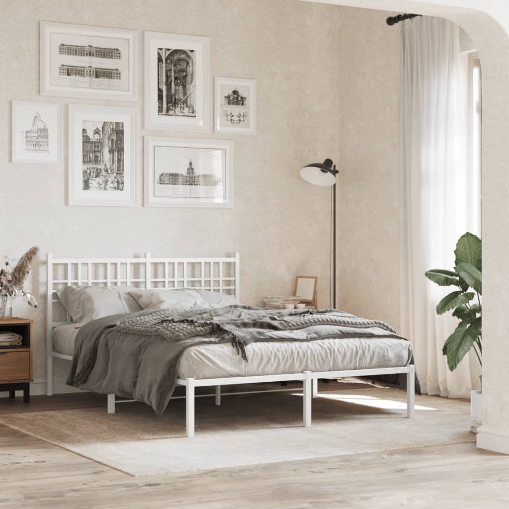 Metal Bed Frame without Mattress with Headboard White 135x190 cm