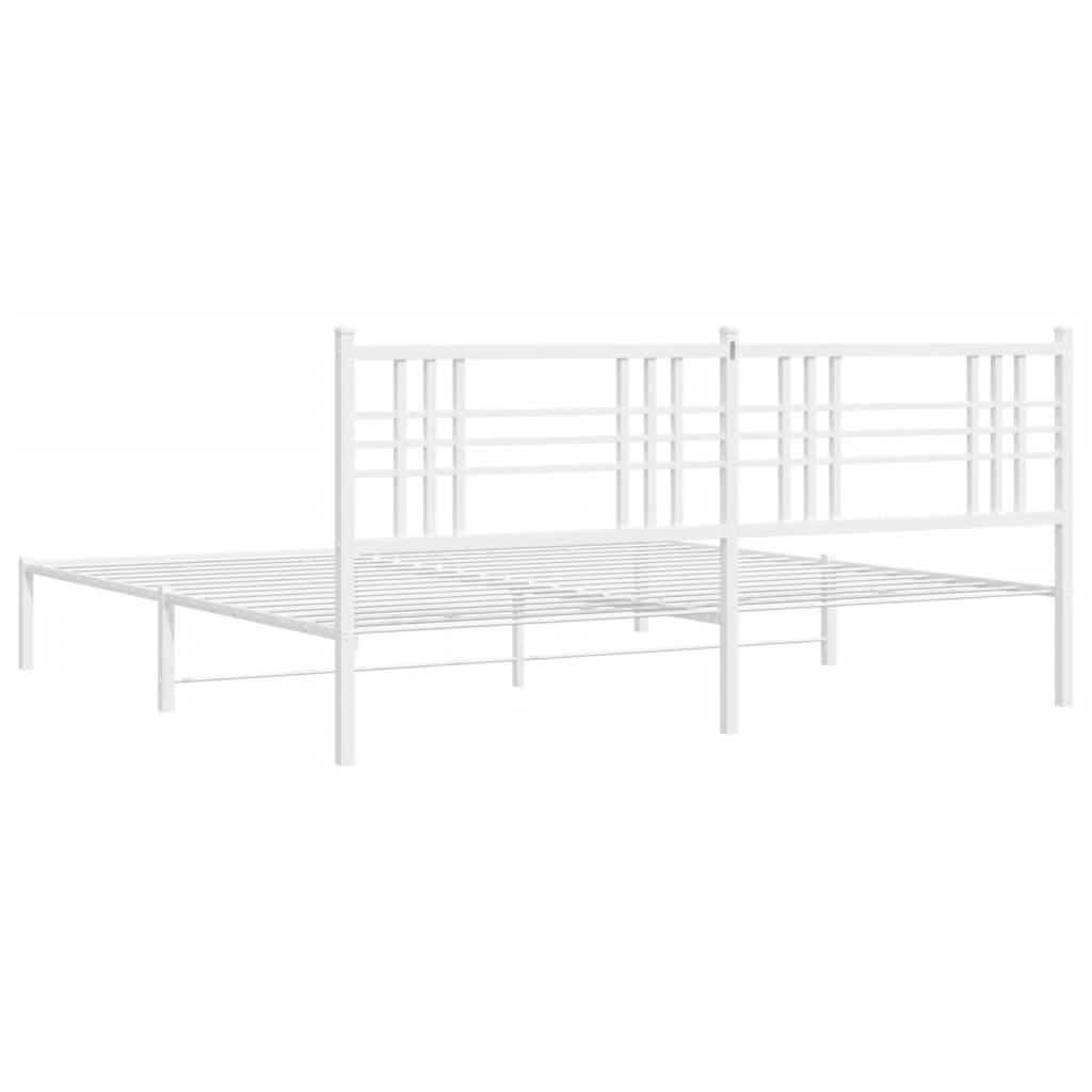 Metal Bed Frame without Mattress with Headboard White 183x203 cm King
