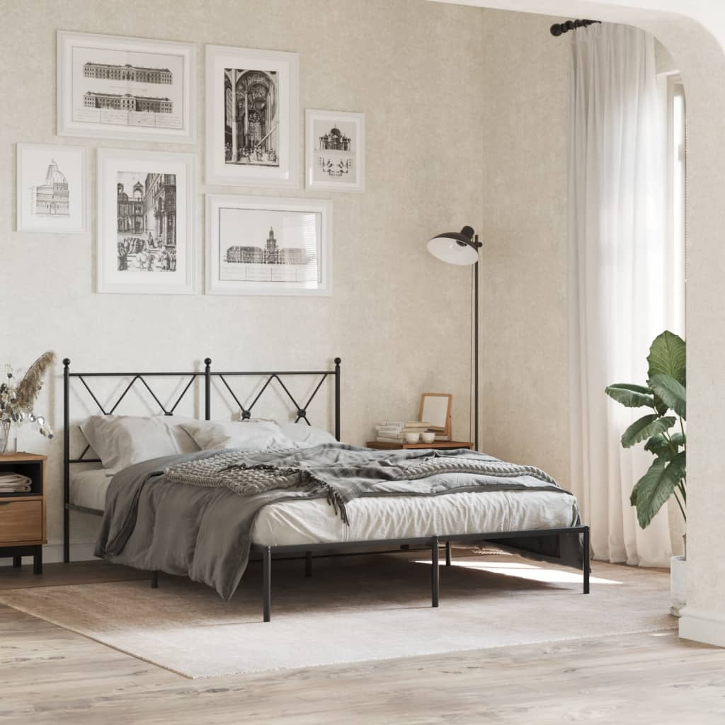 Metal Bed Frame without Mattress with Headboard Black 135x190 cm