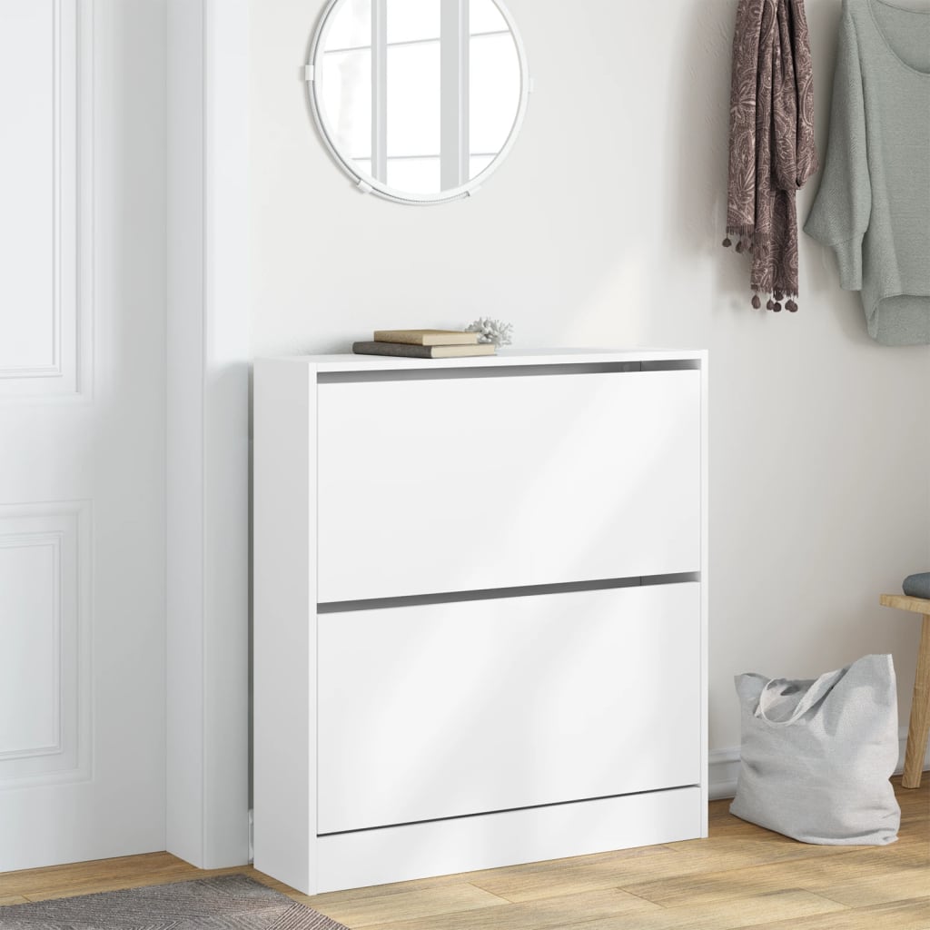 Shoe Cabinet White 80x21x87.5 cm Engineered Wood
