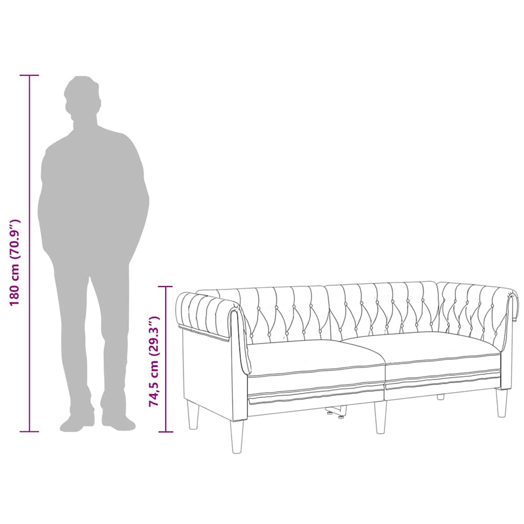 Chesterfield Sofa 2-Seater Dark Grey Fabric