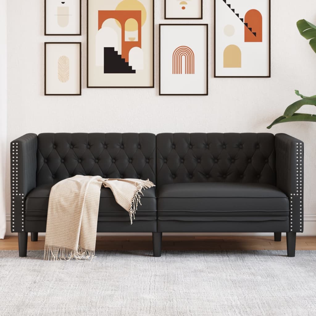 Chesterfield Sofa 2-Seater Black Faux Leather