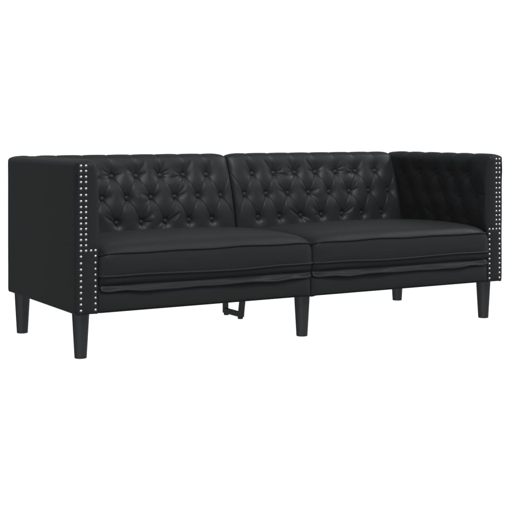 Chesterfield Sofa 3-Seater Black Faux Leather