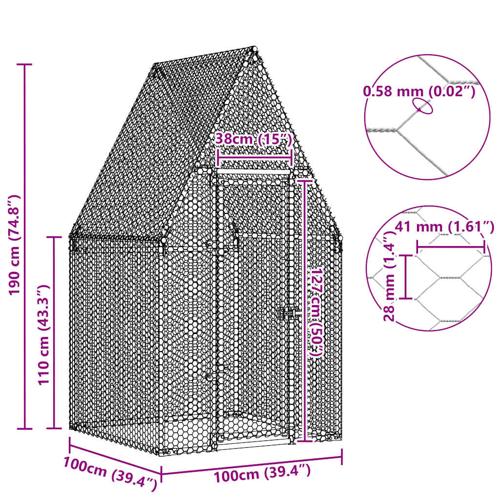 Chicken Cage Silver 100x100x190 cm Galvanised Steel