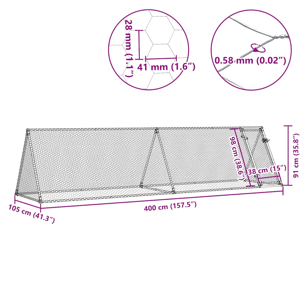 Chicken Cage Silver 400x105x91 cm Galvanised Steel