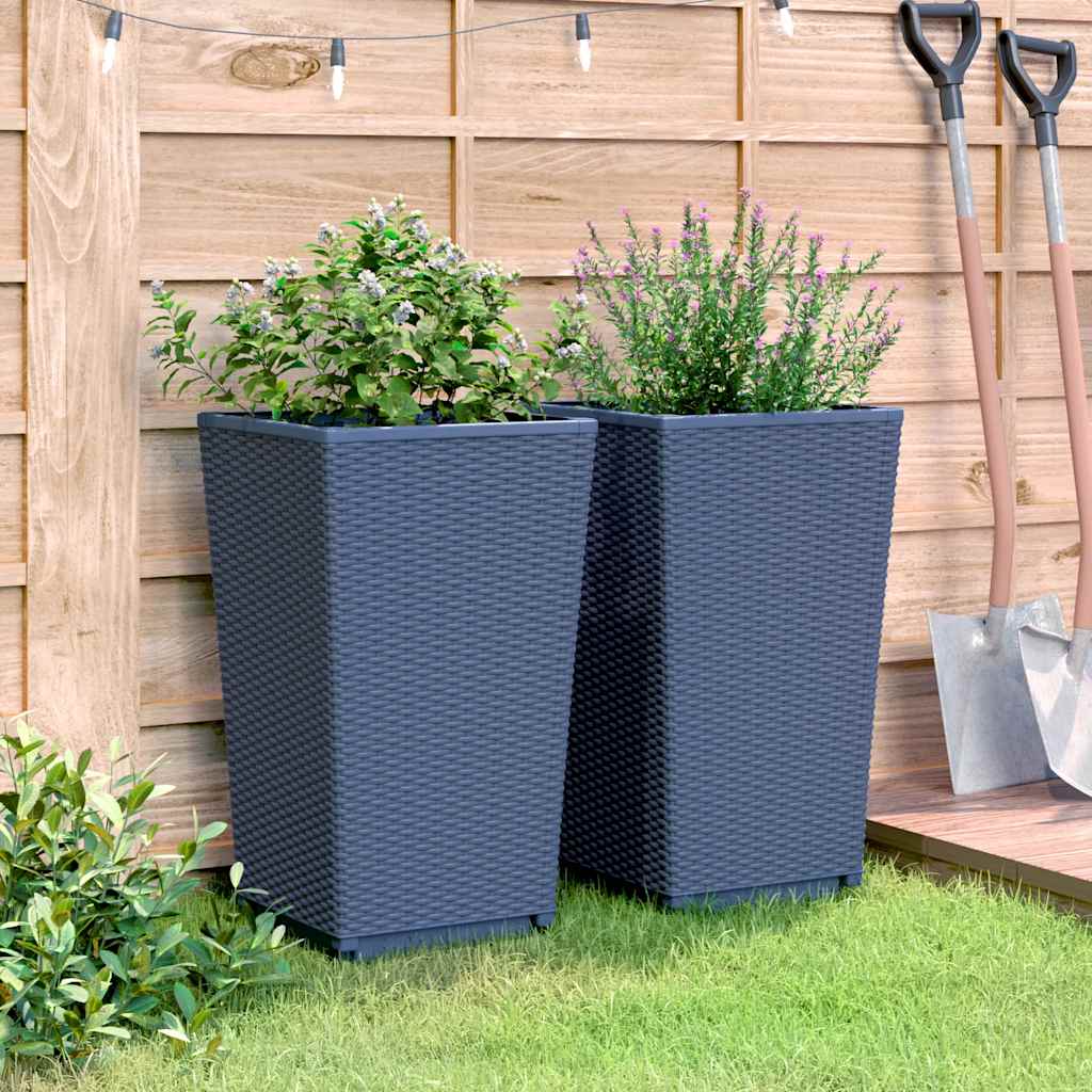 Garden Planters 2 pcs Blue Grey 32.5x32.5x57 cm PP