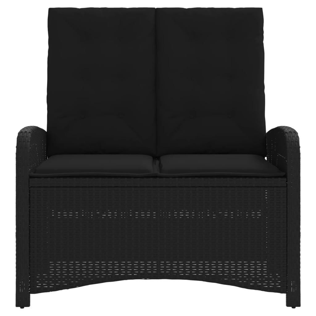 Reclining Garden Bench with Cushions Black Poly Rattan