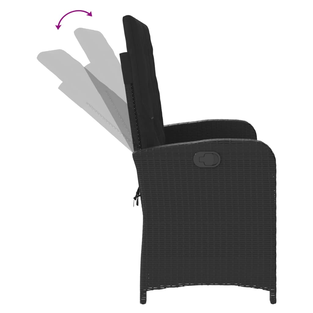 Reclining Garden Bench with Cushions Black Poly Rattan