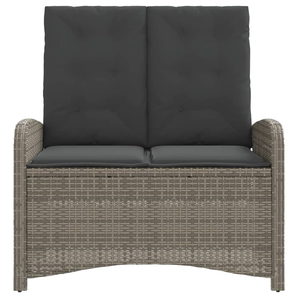 Reclining Garden Bench with Cushions Grey Poly Rattan