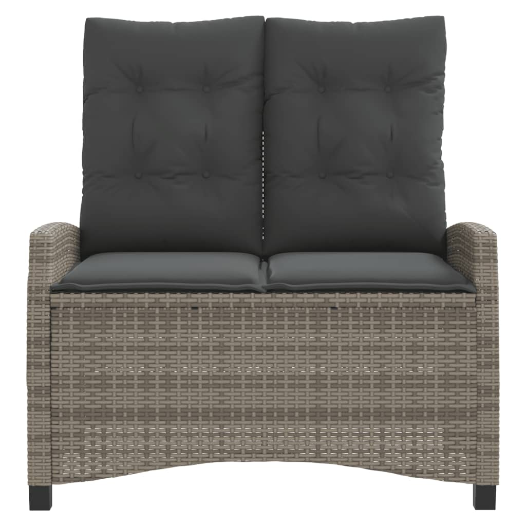 Reclining Garden Bench with Cushions Grey Poly Rattan