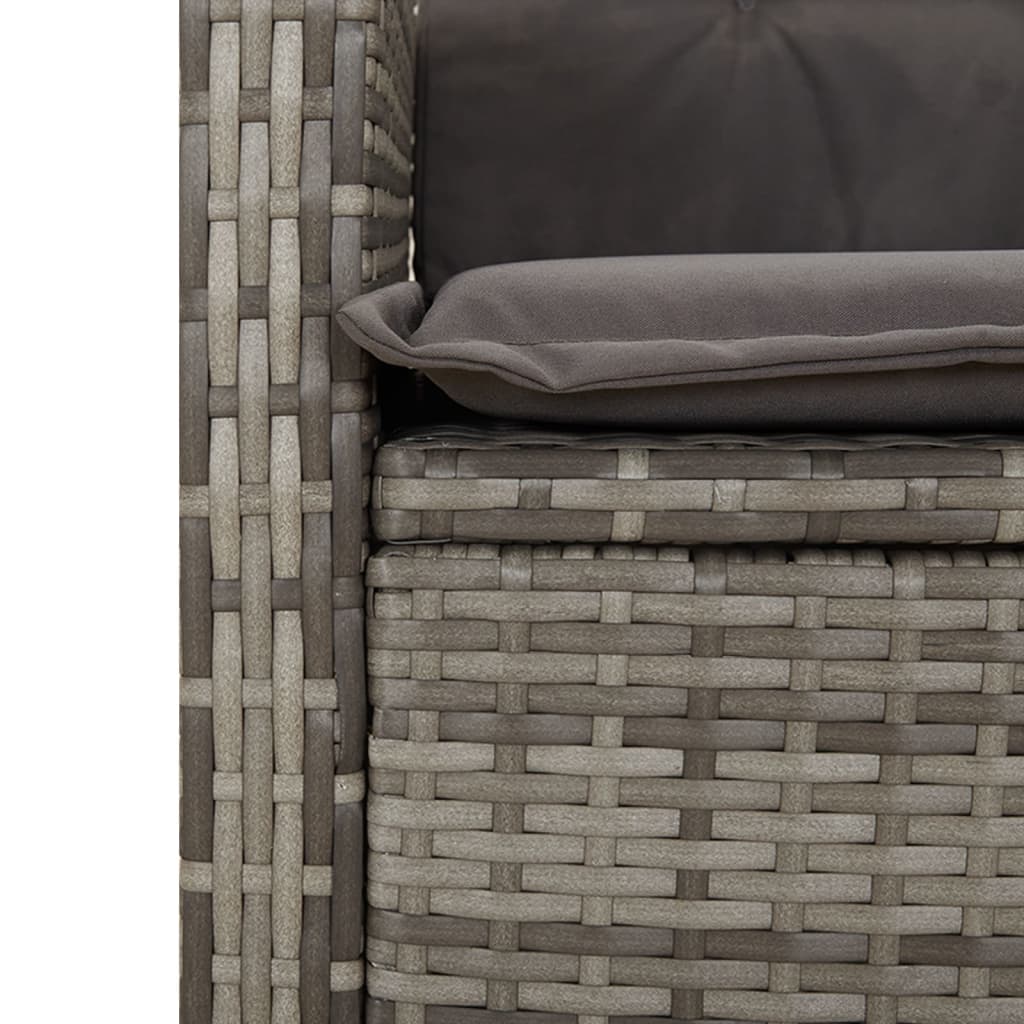 Reclining Garden Bench with Cushions Grey Poly Rattan