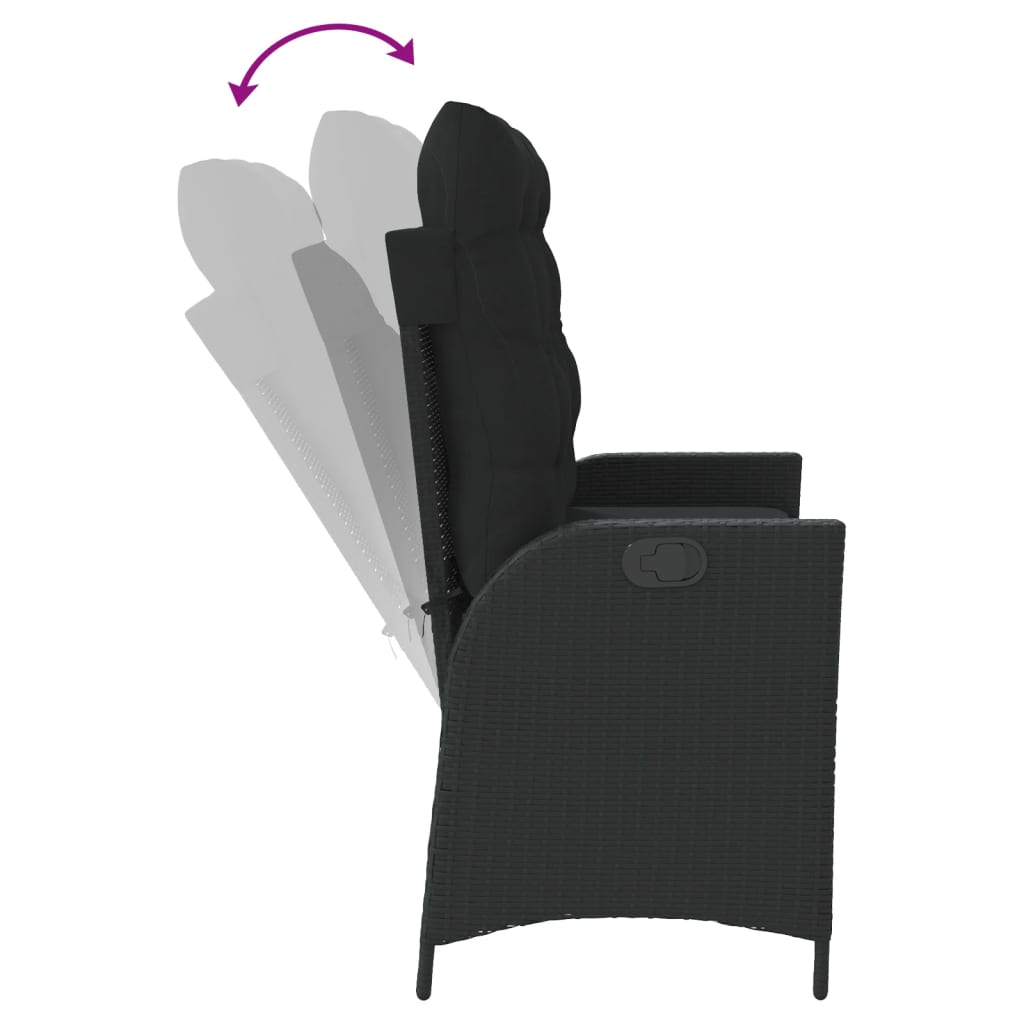 Reclining Garden Bench with Cushions Black Poly Rattan