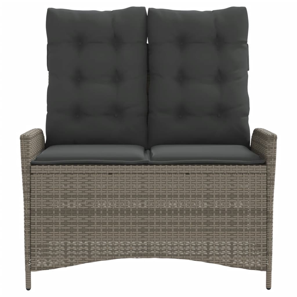 Reclining Garden Bench with Cushions Grey Poly Rattan