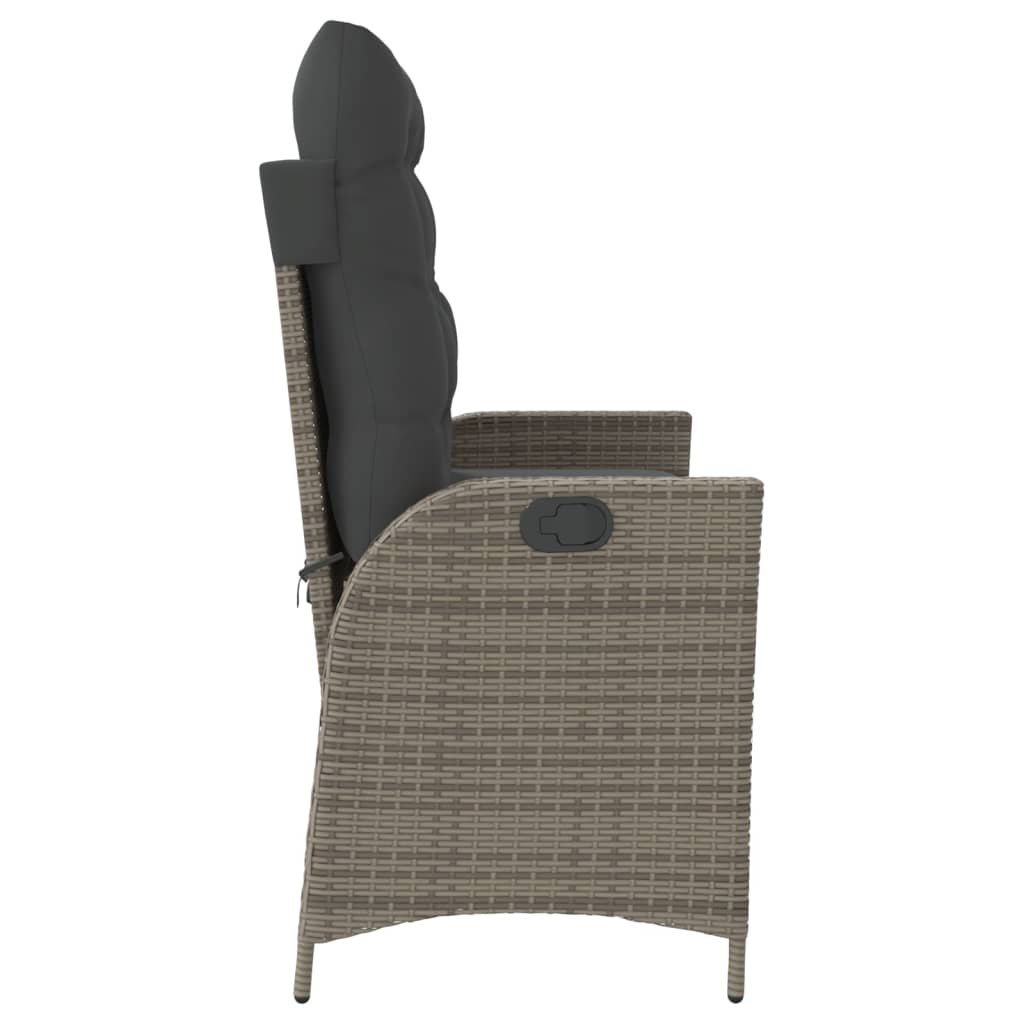 Reclining Garden Bench with Cushions Grey Poly Rattan