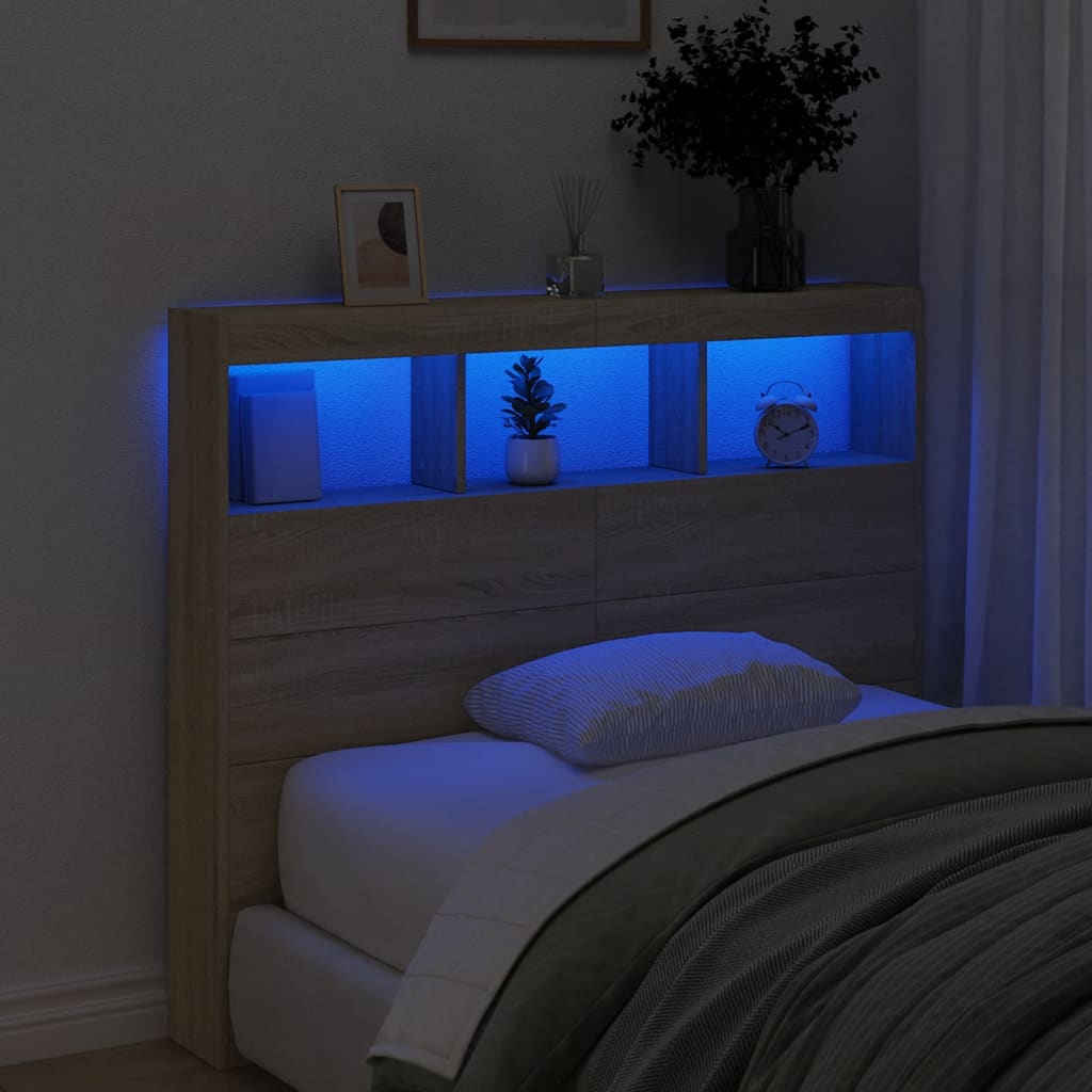 Headboard Cabinet with LED Sonoma Oak 120 cm