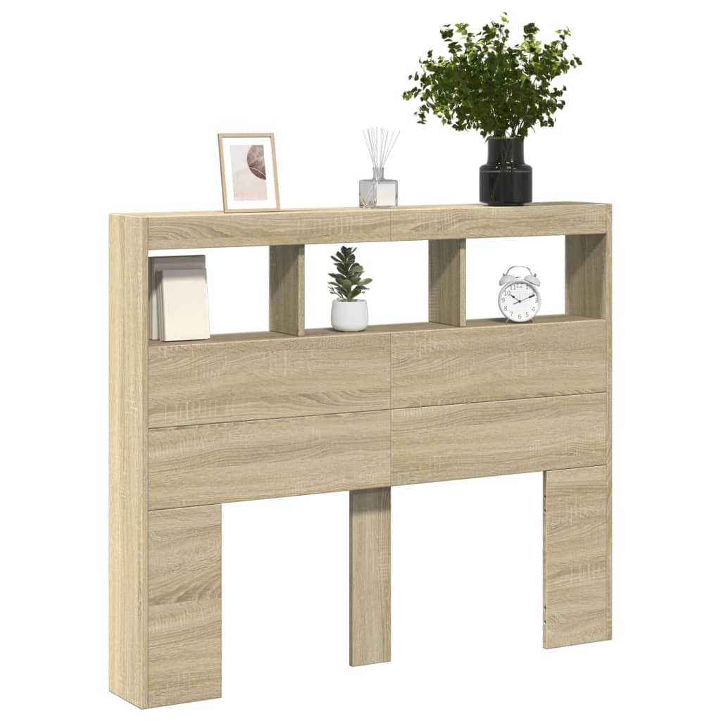 Headboard Cabinet with LED Sonoma Oak 120 cm