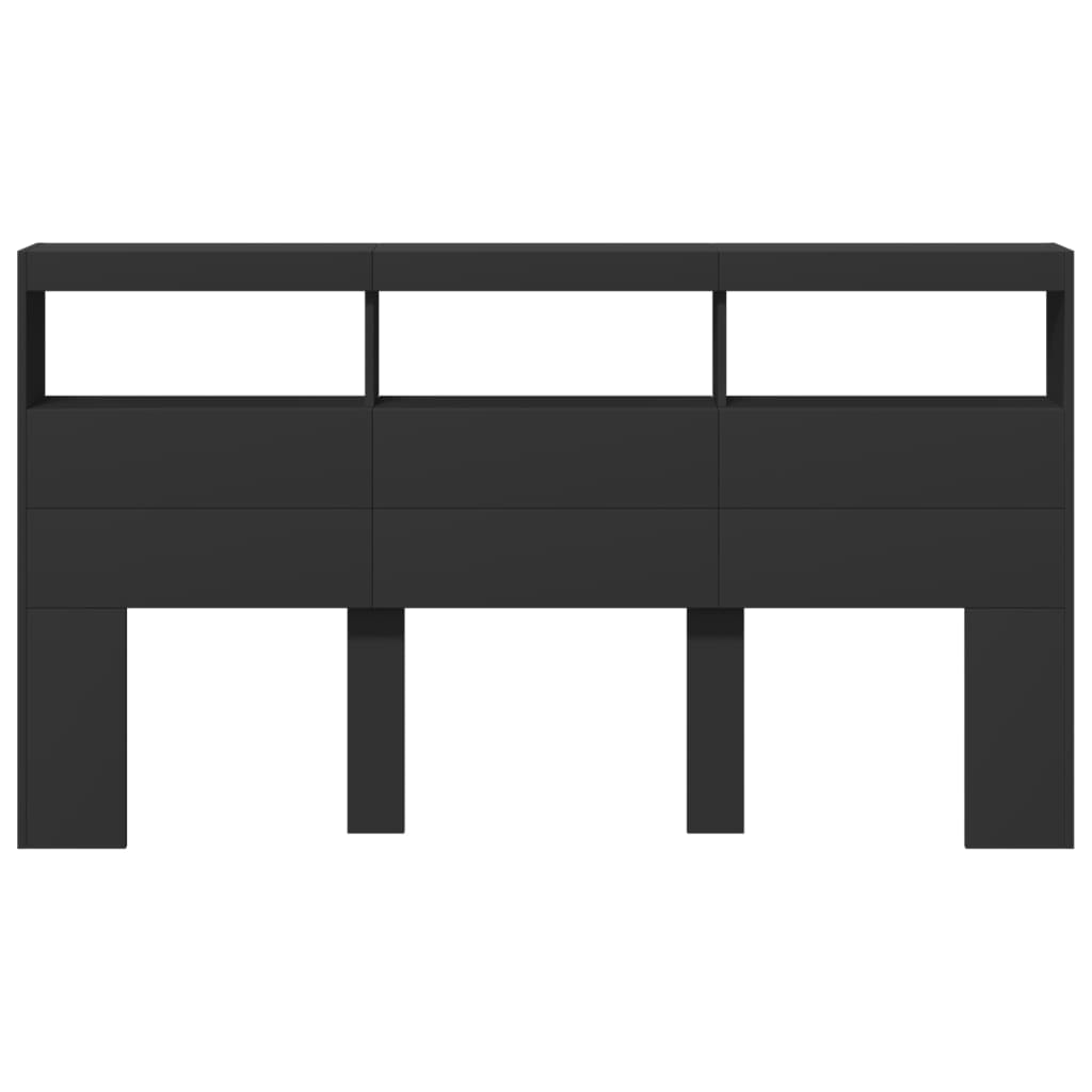 Headboard Cabinet with LED Black 180 cm