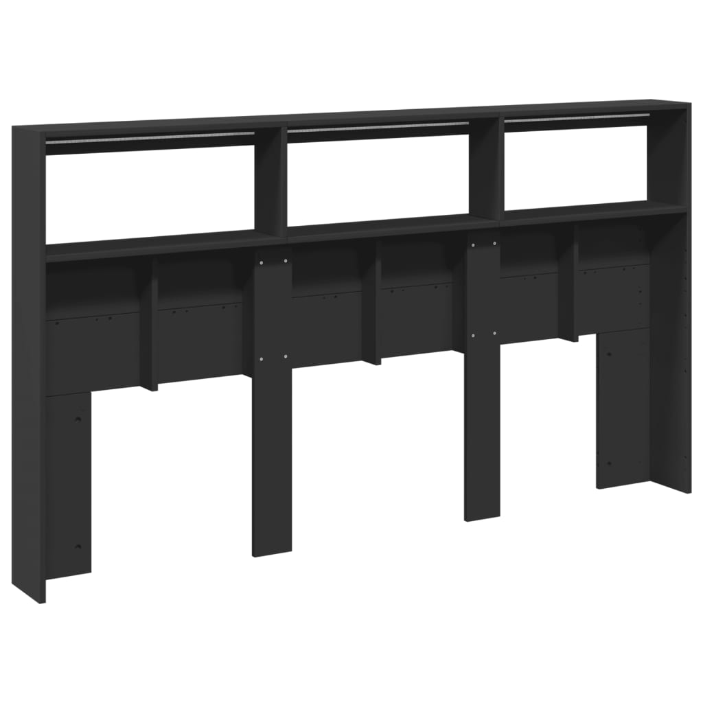 Headboard Cabinet with LED Black 180 cm