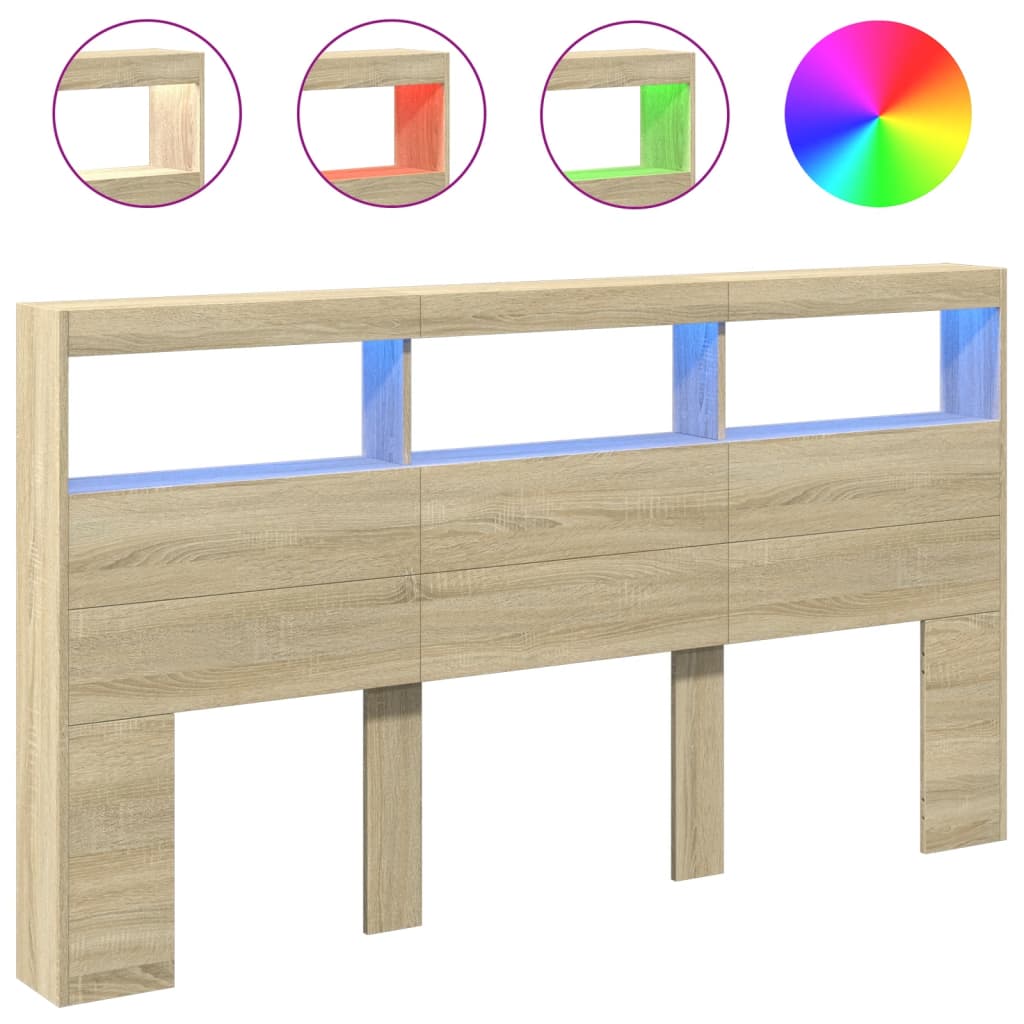 Headboard Cabinet with LED Sonoma Oak 180 cm