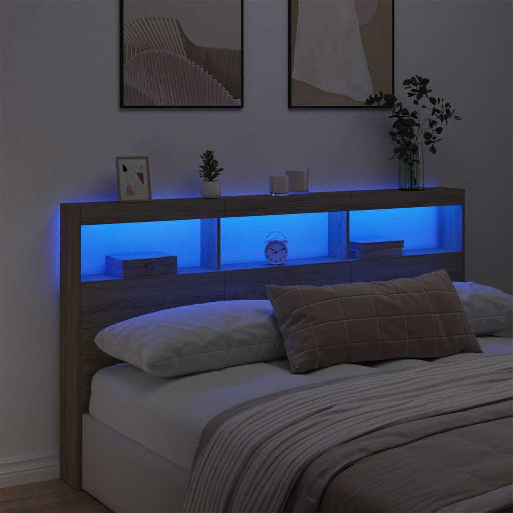 Headboard Cabinet with LED Sonoma Oak 180 cm