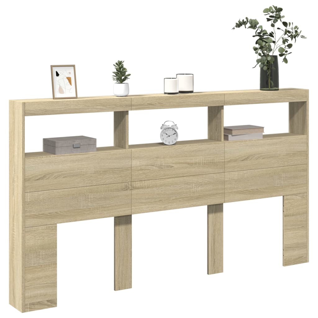 Headboard Cabinet with LED Sonoma Oak 180 cm