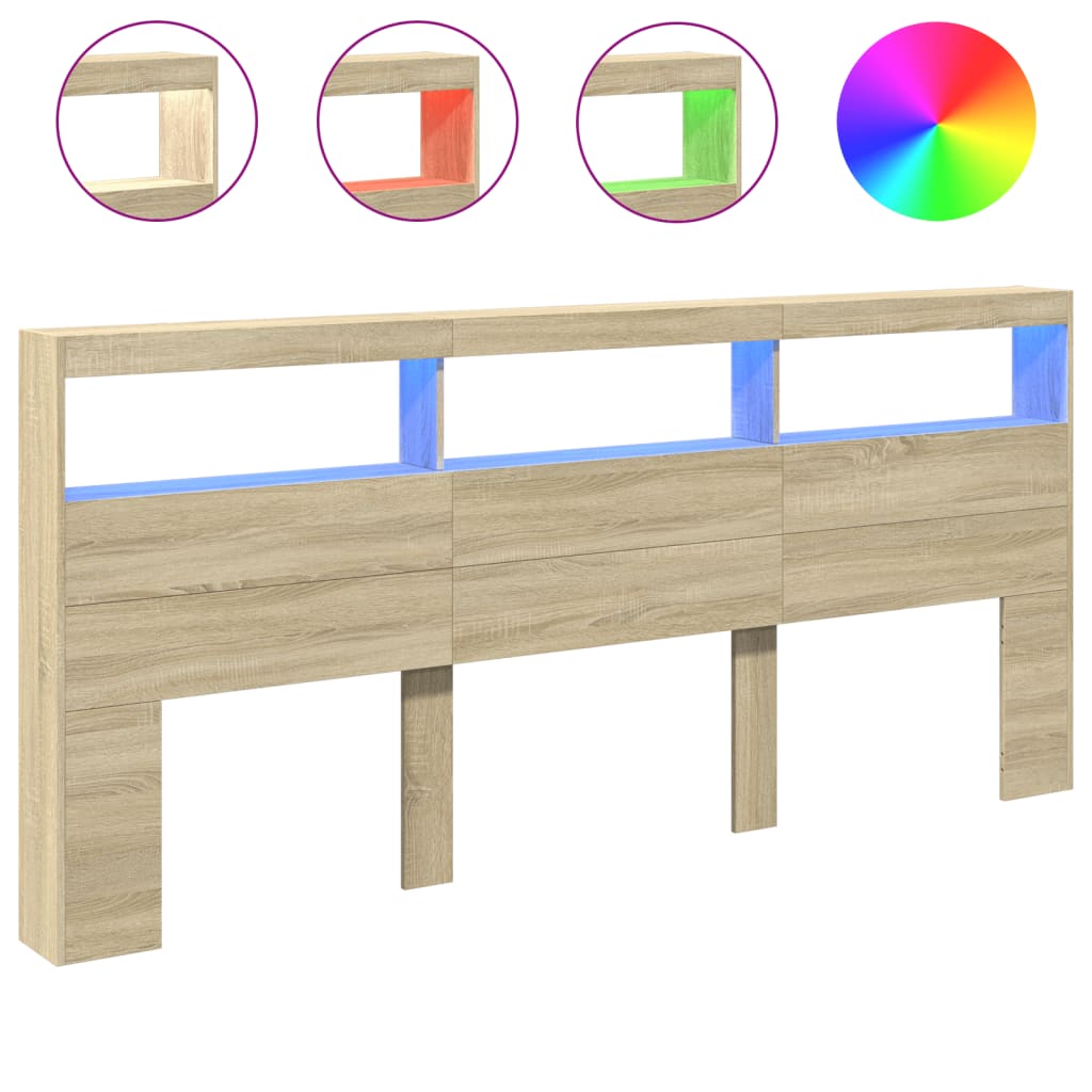Headboard Cabinet with LED Sonoma Oak 220 cm