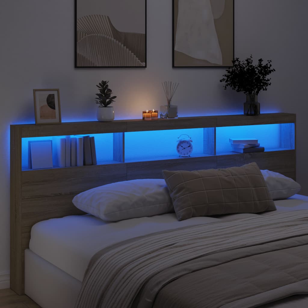 Headboard Cabinet with LED Sonoma Oak 220 cm