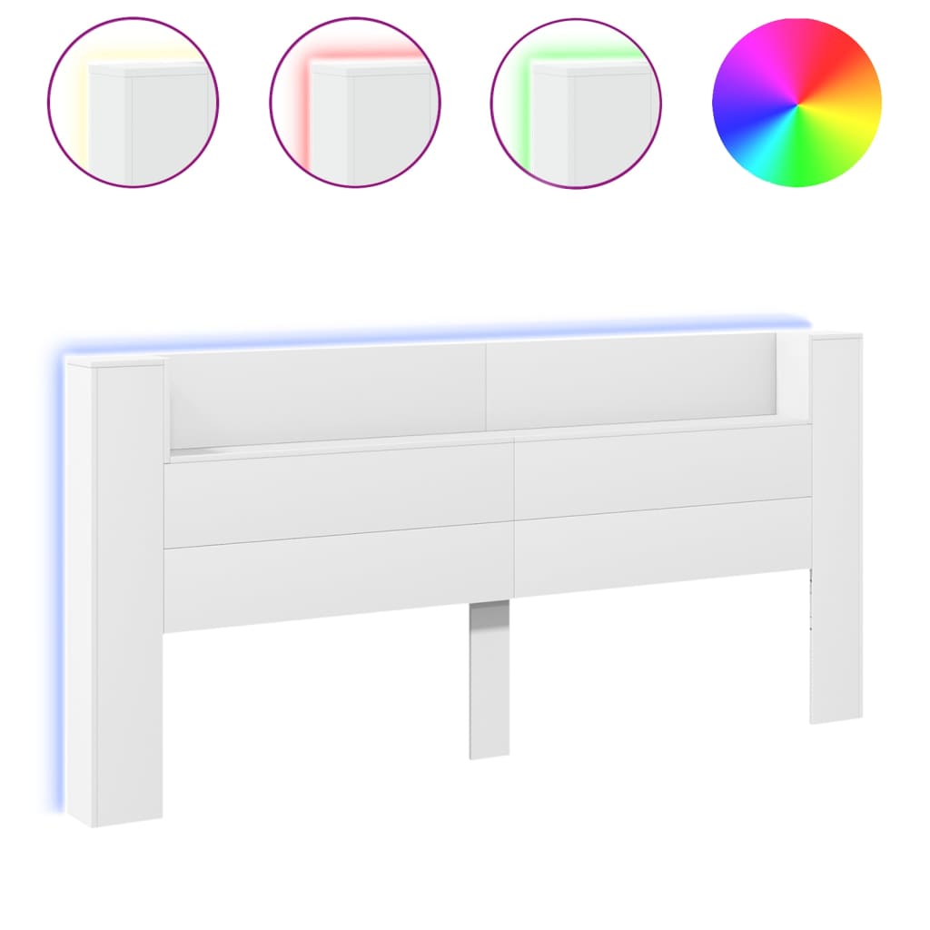 Headboard Cabinet with LED White 220 cm