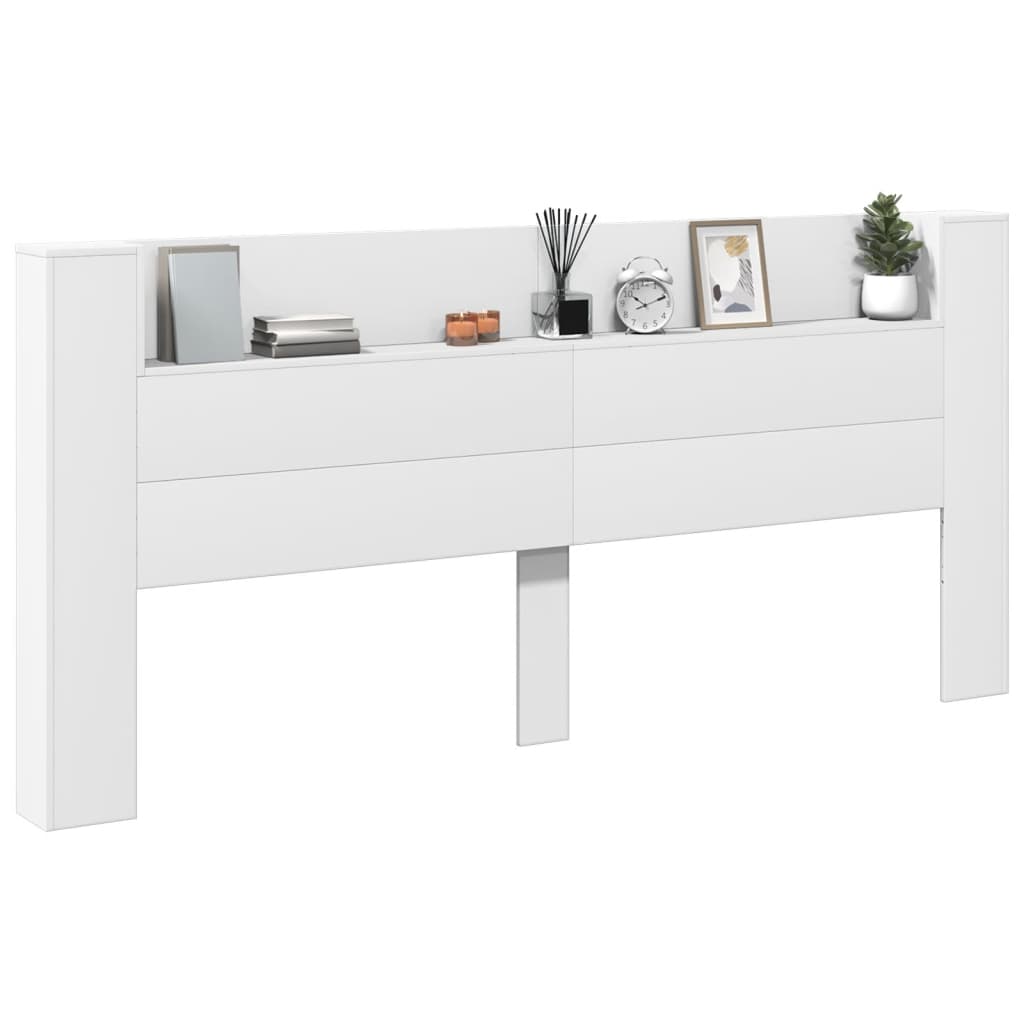 Headboard Cabinet with LED White 220 cm