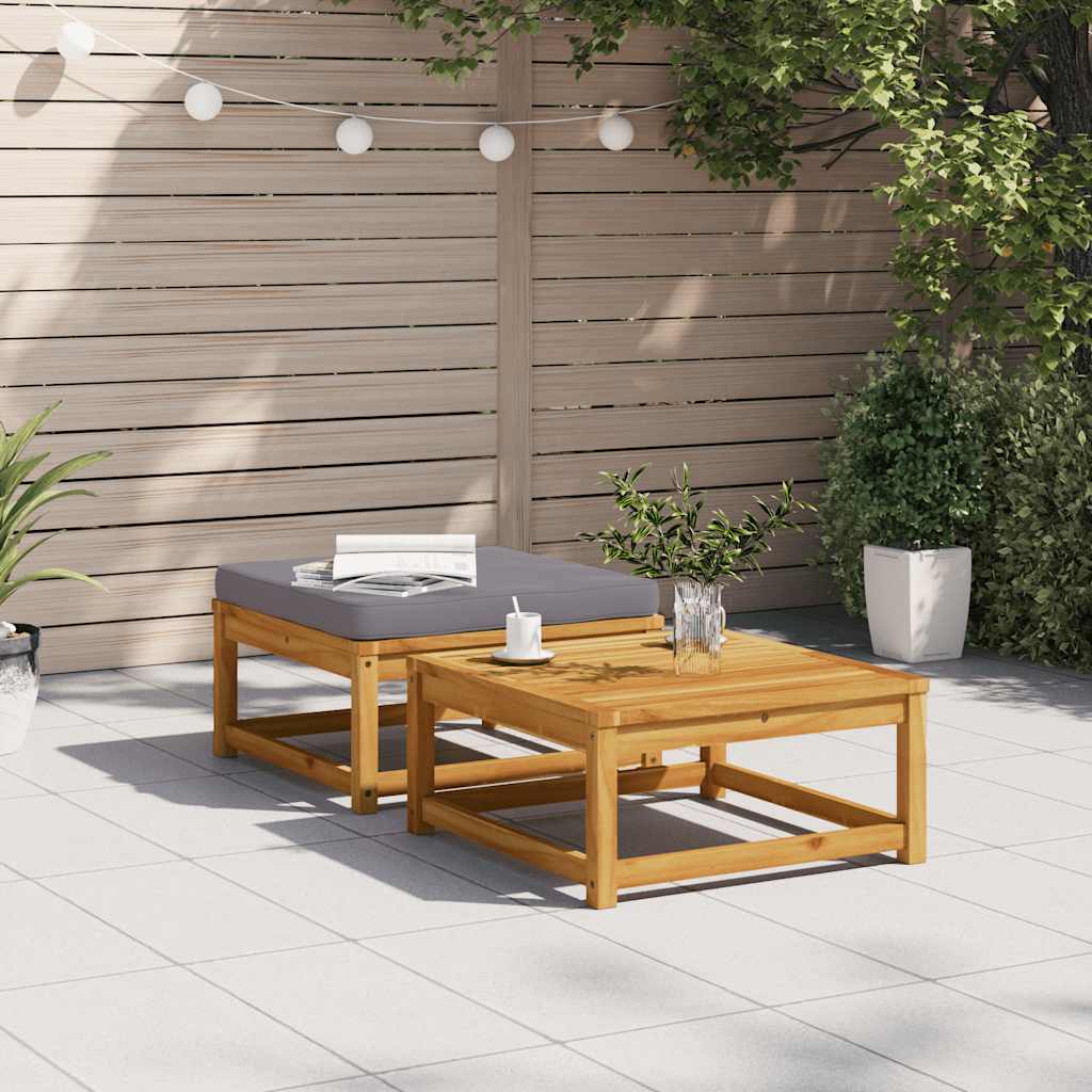 Garden Footstool with Cushions Solid Wood Acacia