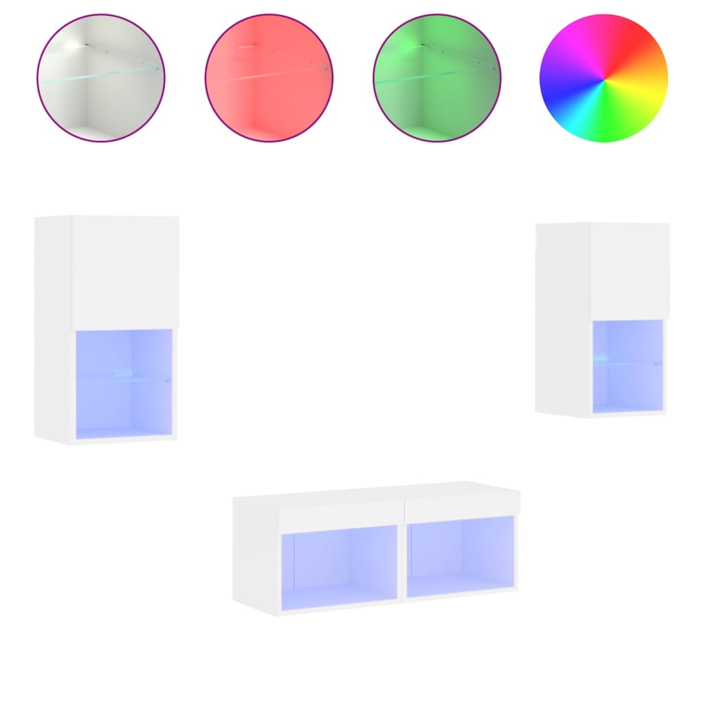 4 Piece TV Wall Cabinets with LED Lights White