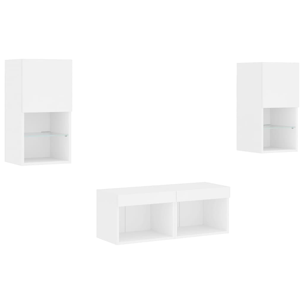 4 Piece TV Wall Cabinets with LED Lights White