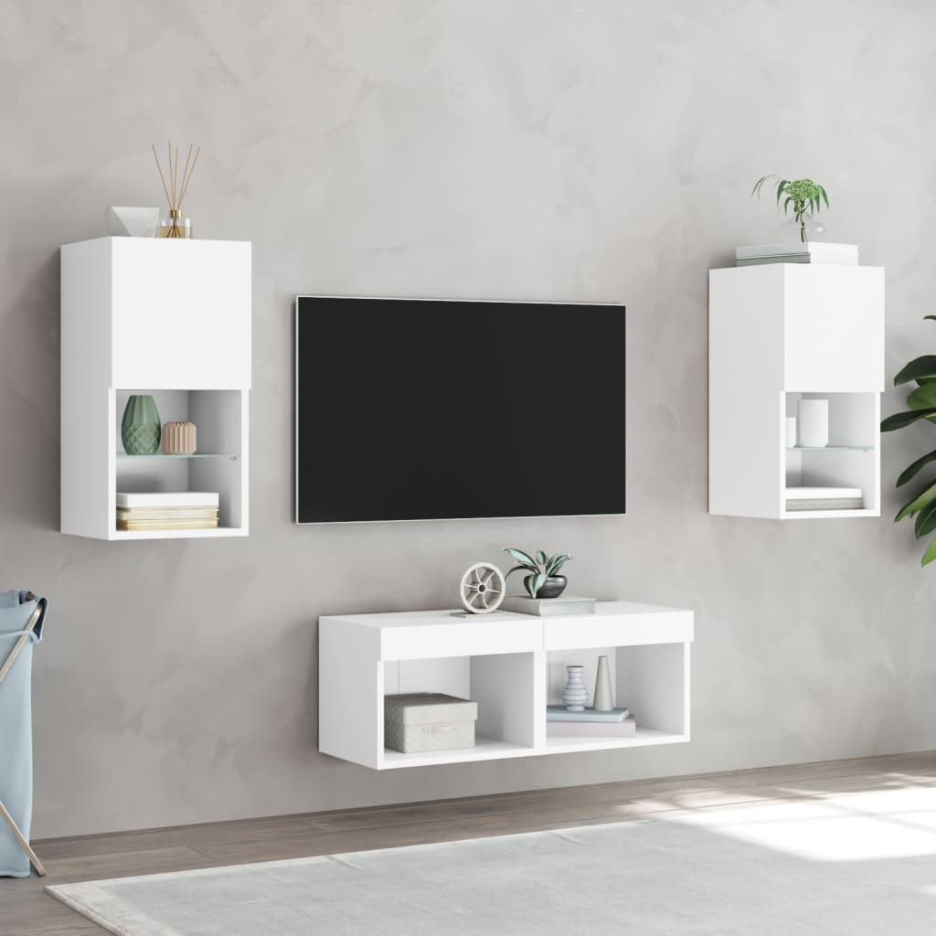 4 Piece TV Wall Cabinets with LED Lights White