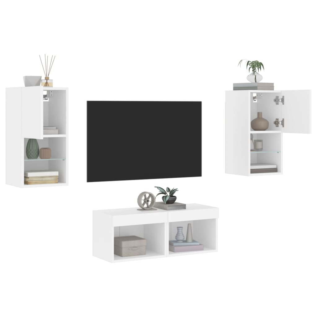 4 Piece TV Wall Cabinets with LED Lights White