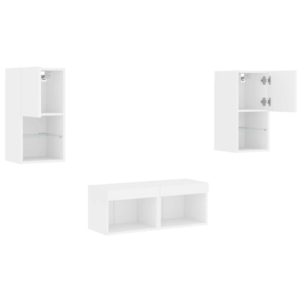 4 Piece TV Wall Cabinets with LED Lights White