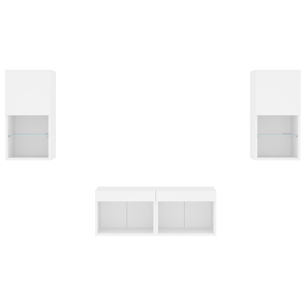 4 Piece TV Wall Cabinets with LED Lights White