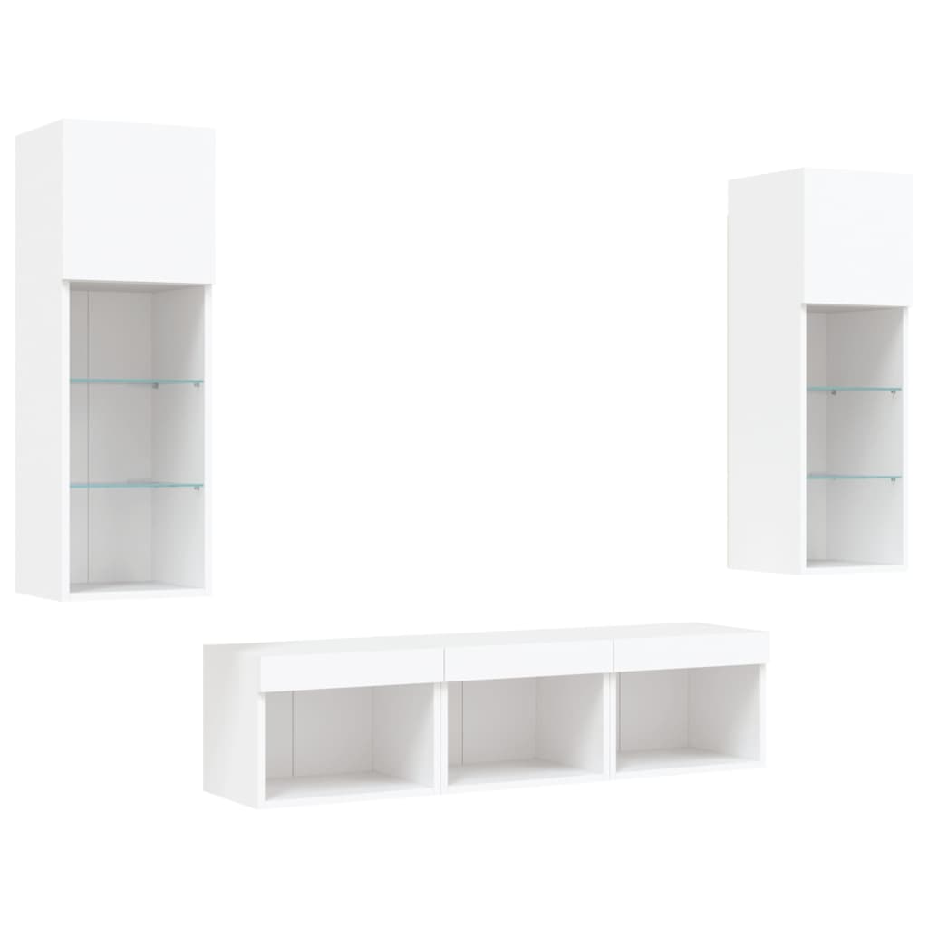5 Piece TV Wall Units with LED White Engineered Wood