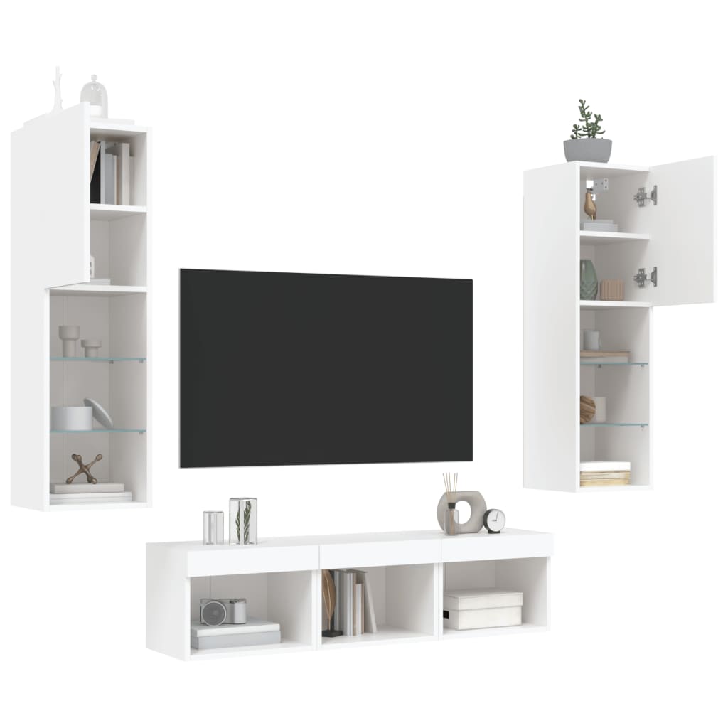 5 Piece TV Wall Units with LED White Engineered Wood